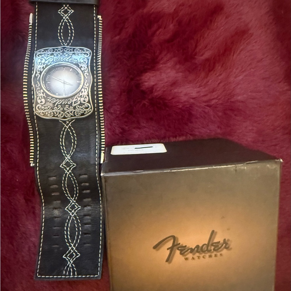 Unisex Fender black suede Leather Watch with Silver Details
